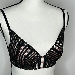 Victoria’s Secret black and pink lace bra, 32D